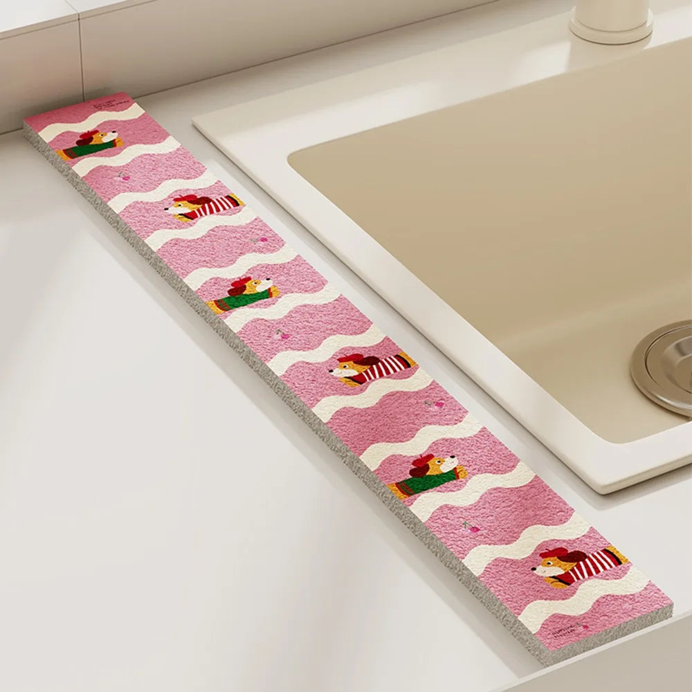 Cute Wood Pulp Cotton Sink Countertop Absorbent Pad Cartoon Quick Dry Sponge Mat Splash-proof Dish Drying Mat Kitchen Supplies Oasis Select 09