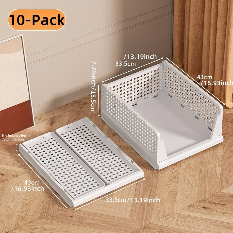 Foldable Storage Basket, Freely Stackable Multi-Layer Heavy-Duty,Stores Snacks/Clothes/Toys, Ideal for Living Room/Bedroom Oasis Select 10-pack-White