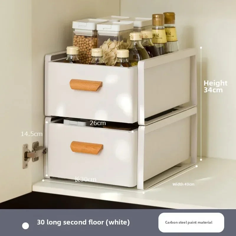 Multi-functional Kitchen Lower Sink Shelf Seasoning Dishes Pull-out Storage Box Sink Storage Rack Cabinet Pull Basket Layer Rack Oasis Select White A-2-30