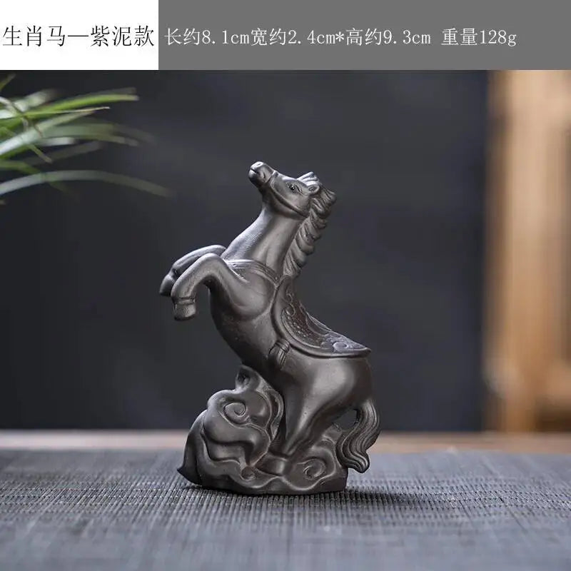 Zisha Twelve Zodiac Creative Tea Pet Ornaments Nurturable Tea Play Tea Accessories Cute Zodiac Small Ornaments Oasis Select Purple Clayxhorse