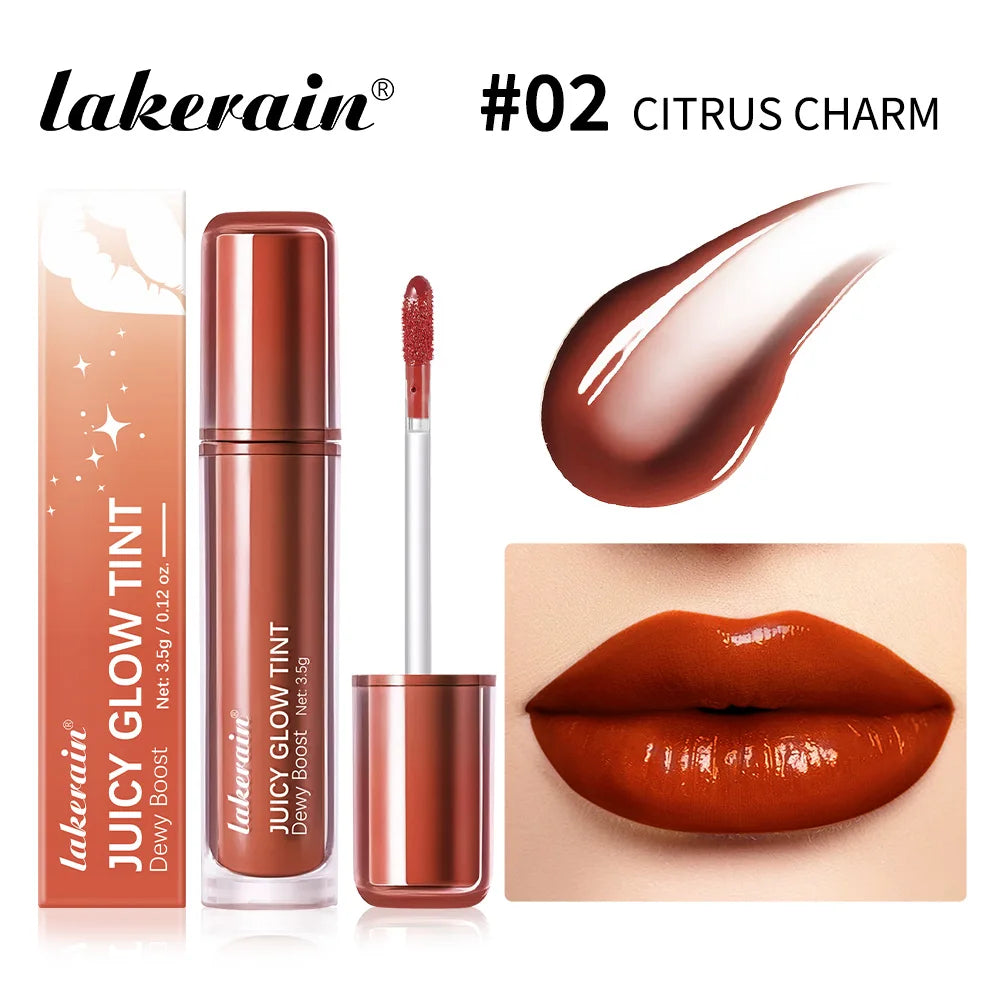 Lakerain Juicy Glow Tint Long-Lasting Mirror Shine Smooth Radiant Lip Tint Deep Moisturizing Brightening Juicy Glow Lipstick Oasis Select Citrus Charm