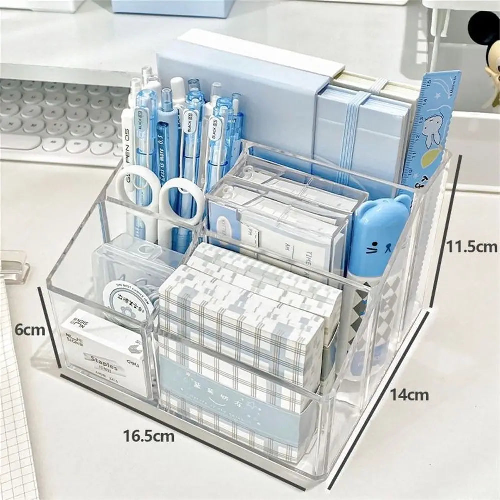 Large Capacity Desk Pen Holder Pen Stand Transparent Stationery Organizer 5-Grid Acrylic Pencil Storage Box Cosmetic Organizer Oasis Select