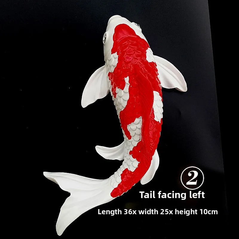 Lucky Koi Fish 3D Wall Decor, Resin Stereoscopic Carp Wall Hanging, Creative Wealth Feng Shui Home Art Wall Sticker Ornament Oasis Select E Left