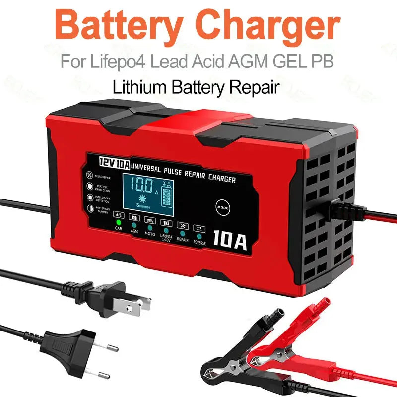 12V 10A Smart Battery Charger – LiFePO4, AGM, GEL & Lead Acid