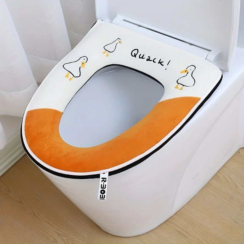 Cute Embroidery Toilet Seat Cover With Zipper Soft Warmer Washable Toilet Mat Cover Pad Cushion WC Ring Mat Bathroom Aceesories Oasis Select