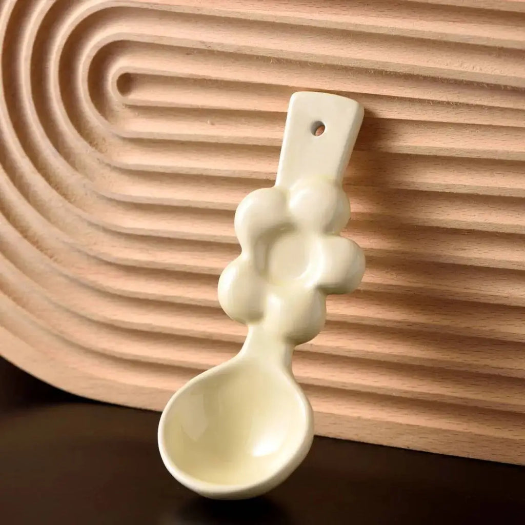Ceramic Flower Spoon Coffee Spoon Milk Dessert Spoon Long Handle Soup Spoon Internet Celebrity High-Value Kitchen Tablewear Oasis Select