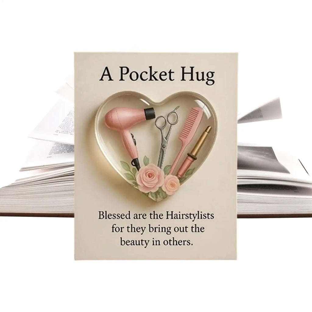 Christmas Hug 2D Heart Shaped Hairdresser Home Decor Appreciation Inspirational Pocket Card for Men Barber Hair Stylist Birthday Oasis Select