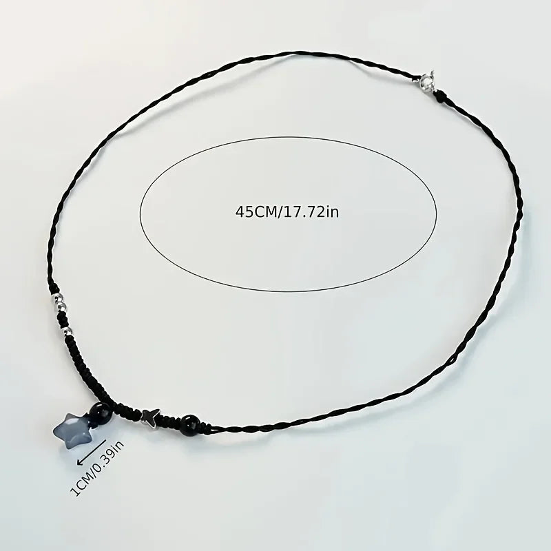 Vintage Black Rope Chain Short Necklace Korean Acrylic Star Pendant Necklace Women's Casual Fashion Party Jewelry Oasis Select