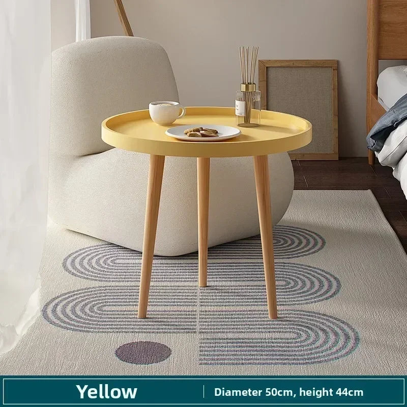 Multi-functional Nordic small round table coffee table sofa side table living room simple creative round coffee table Durable Oasis Select 50 yellow A