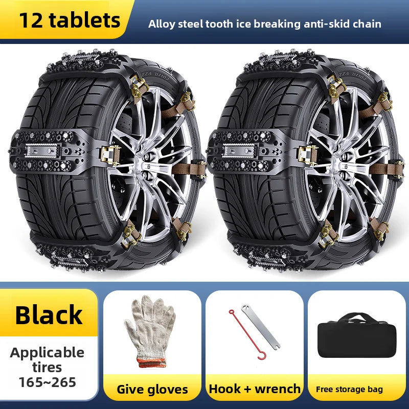 Bold car anti-skid chains SUV sedan universal off-road vehicle winter extra thick tire chains snow rescue tool Oasis Select 12PCS