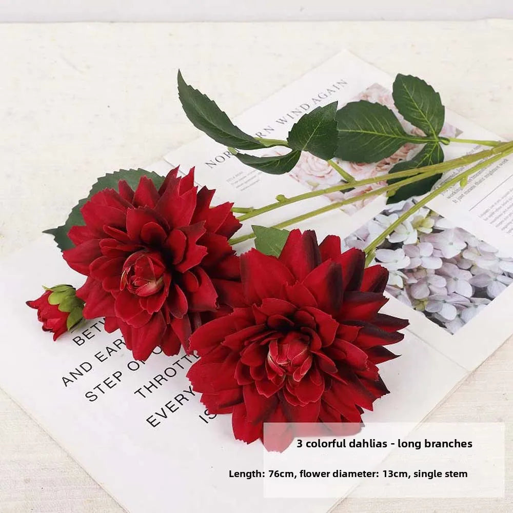 Realistic Artificial Dahlia Flower Branch 76cm | Faux Vase Decor