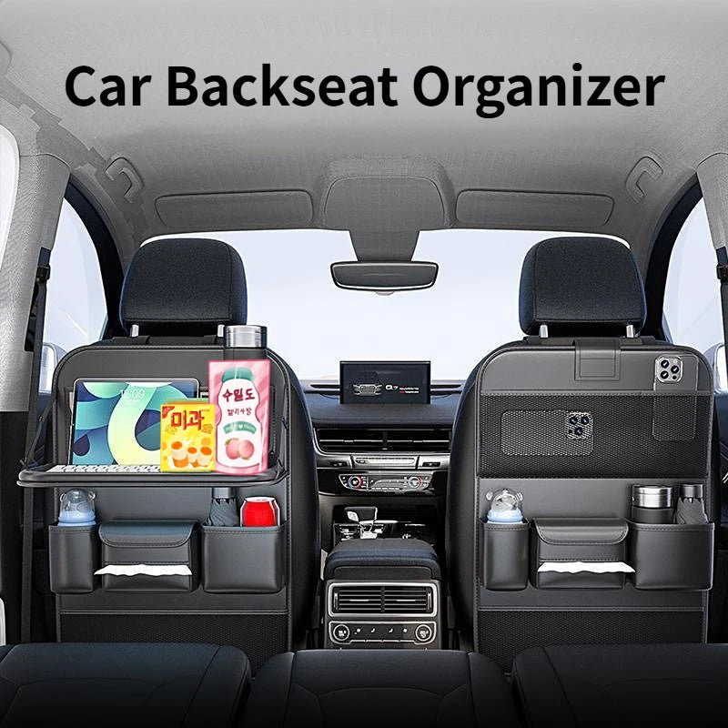 Multifunctional Car Backseat Organizer - 6 Pocket Storage Bag For Tissue Cup Umbrella Storage, Foldable Table Tray For iPad Oasis Select