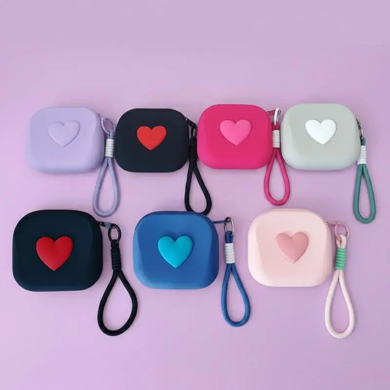 Heart Silicone Coin Purse Organizer Pouch with Woven Lanyard