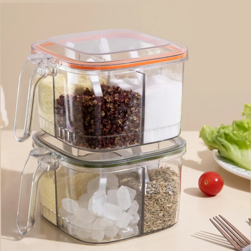 Multi-grid Salt Seasoning Box with Spoons and Sealed Lid Transparent Spice Jar Chili Powder Sugar Bowl Moisture-proof Container Oasis Select