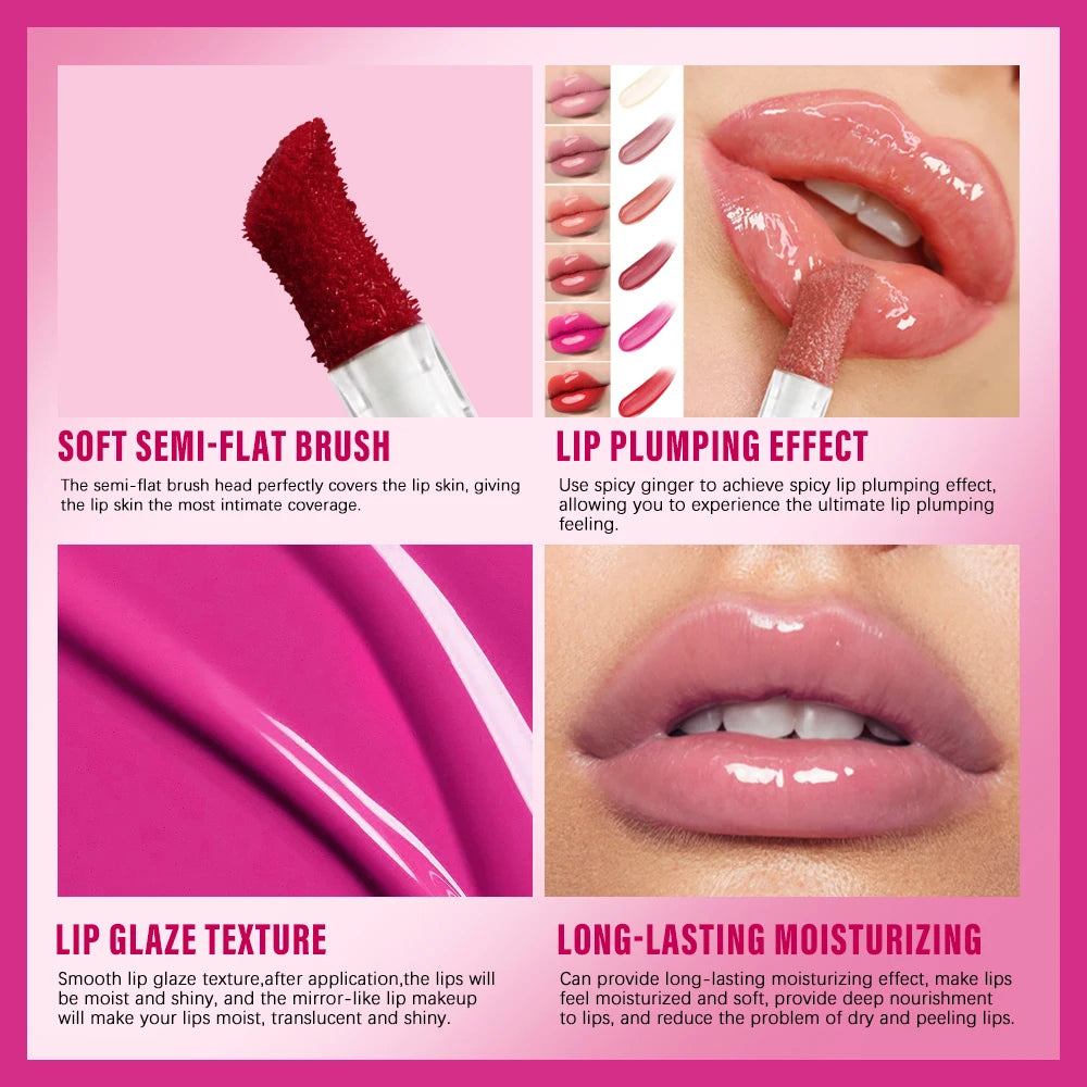 Lakerain Lip Glaze Brightening Lip Color Long-lasting Moisturizing Ginger Root Extract Lip Glaze Texture Hot Plump Lip Gloss Oasis Select