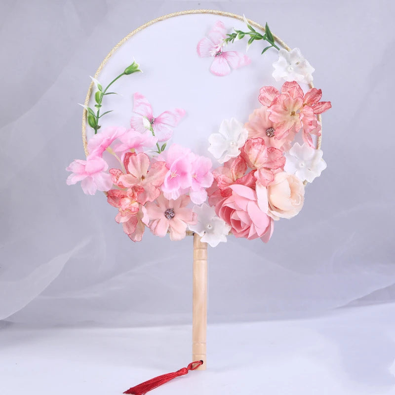 Exquisite Flower Butterfly Round Fan Women Dance Performance Props Wedding Craft Home Decoration Oasis Select