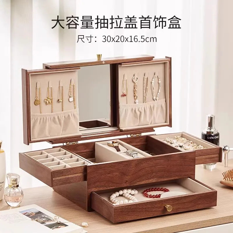 2024 New Large-capacity Wooden Jewelry Box Storage Cabinet New Chinese High-end Gold Jewelry Storage Box Oasis Select H