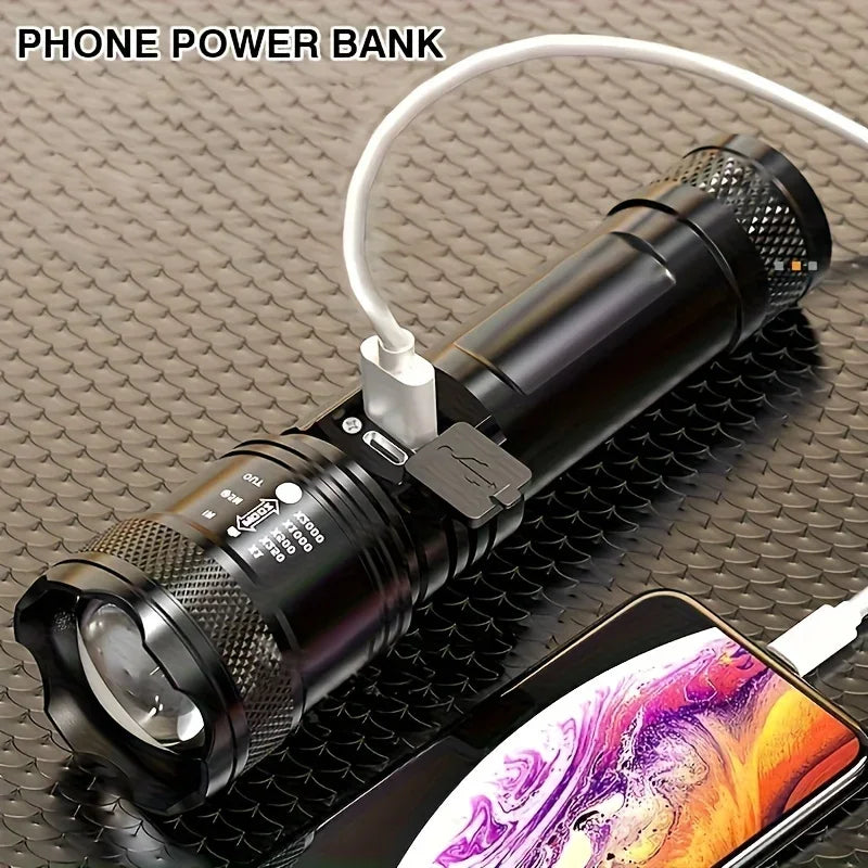 Telescopic Zoom Flashlight High Power Torch Light USB Rechargeable LED Flashlight Portable Tactical Lantern Outdoor Strong Light Oasis Select