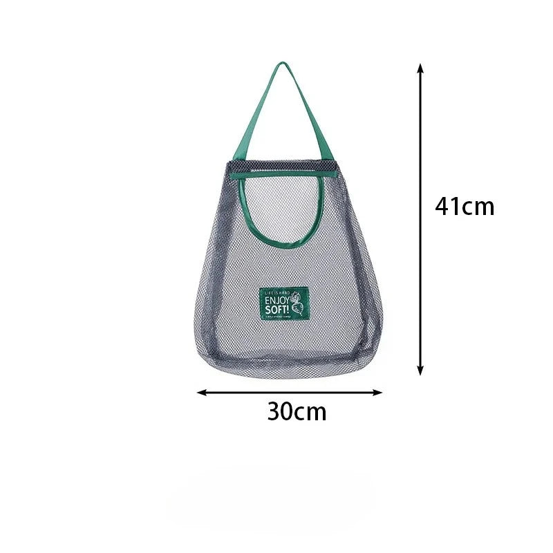 Washable Hanging Mesh Produce Sack Reusable Kitchen Hanging Organizer Lightweight Veggie Storage Pouch for Ginger FreshFarm Food Oasis Select large single bag