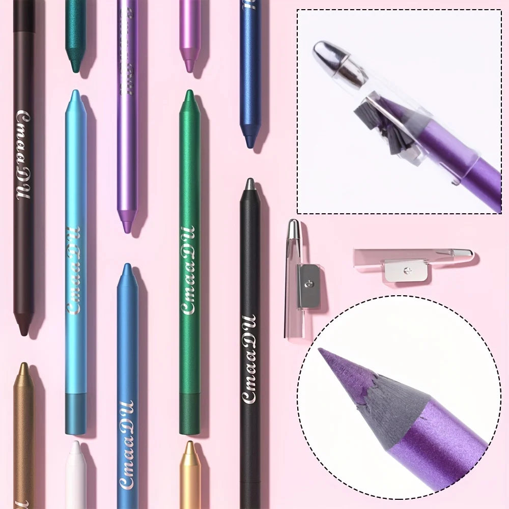 CmaaDu 12 Pcs Set of Waterproof Eyeliner Pens with Shimmering Effects - Includes Eyeshadow Durable and Easy to Color Highlighter Oasis Select