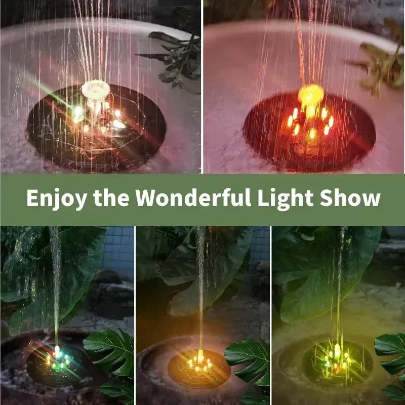 3.5W Fountain Light 7 Colors LED Solar Fountain Light Rotating Fountain with 6 Nozzle Water Pump Outdoor Bird Bath Garden Decor Oasis Select