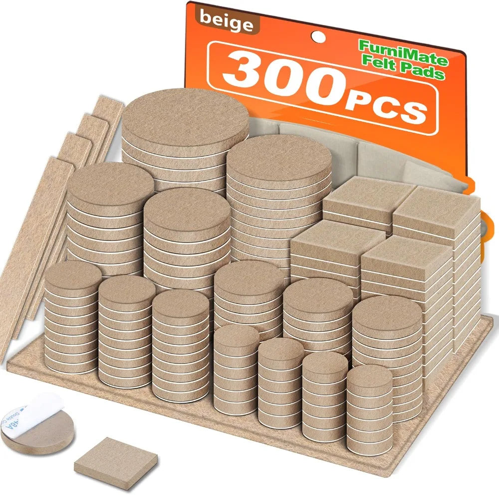 136/300 Pcs Self Adhesive Furniture Pads Anti Scratch Various Sizes Felt Furniture Noise Reduction Floor Protectors Tile Floor Oasis Select Beige 300 Pcs
