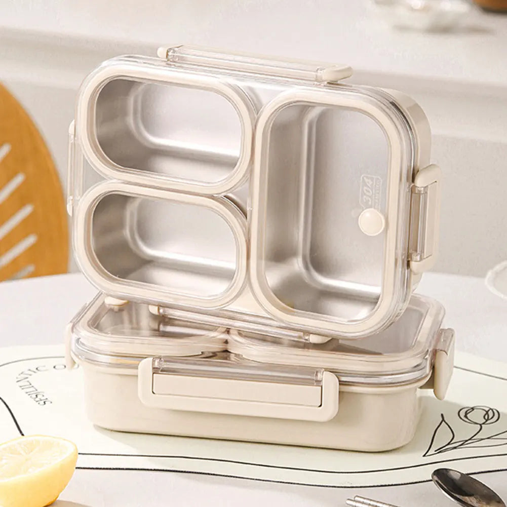 Stainless Steel Bento Lunch Box – 3 Compartments & Soup Cup