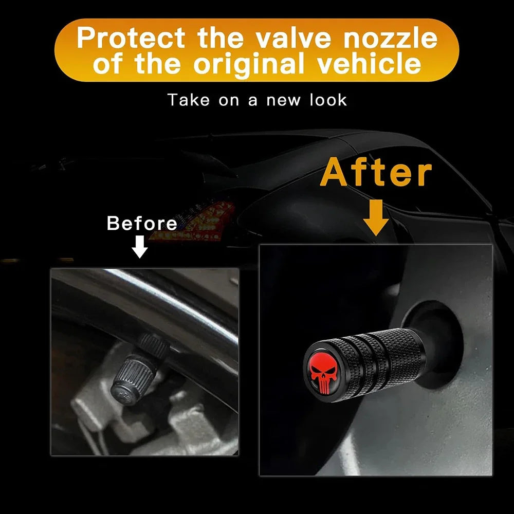 4Pcs Skull Tire Valve Stem Caps Car Tire Decoration, Car Exterior Replacements, Universal for Most Cars Oasis Select