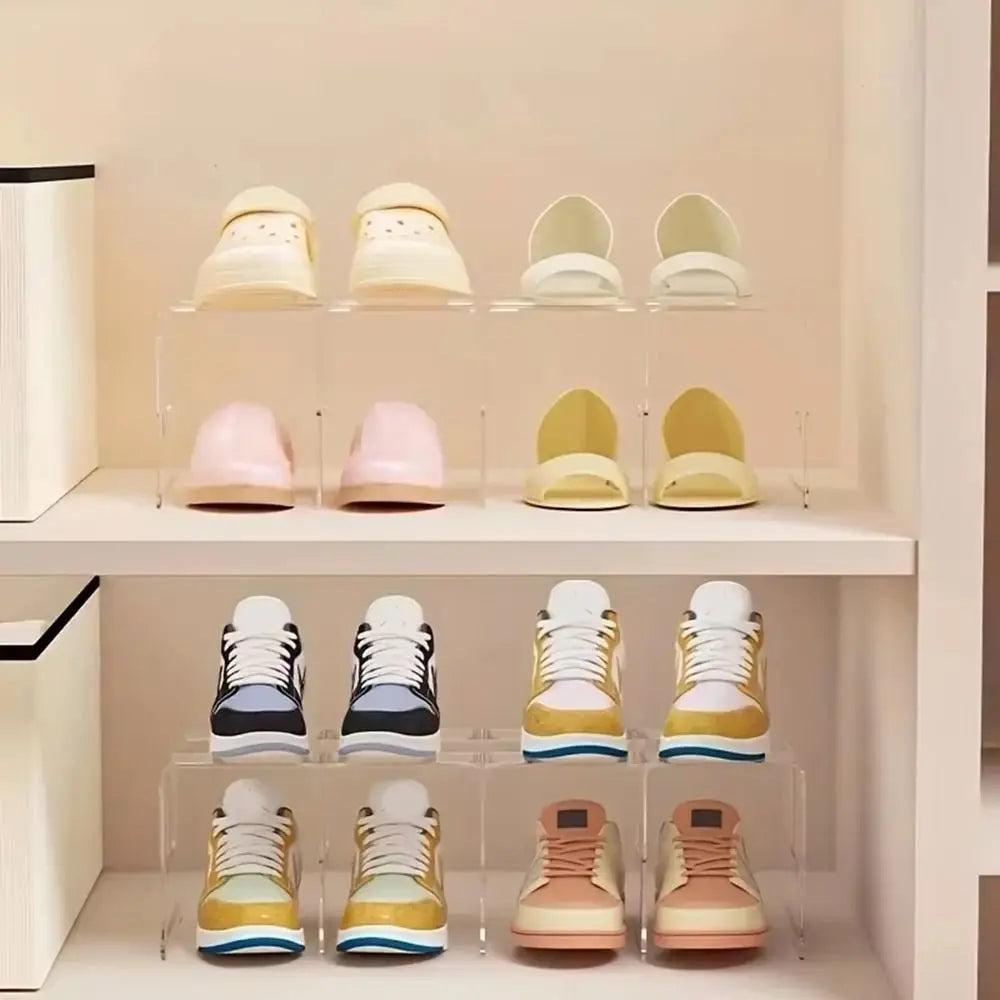 4-Grid Transparent Shoe Rack | Free Standing Shoe Organizer