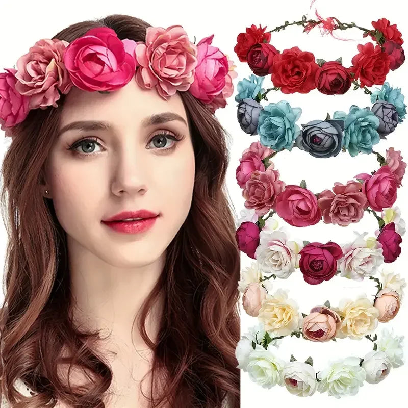 Simulation Flower Seaside Vacation Wreath Headband Women Hair Accessories Bride Headwear for Wedding Birthday Party Decor Oasis Select