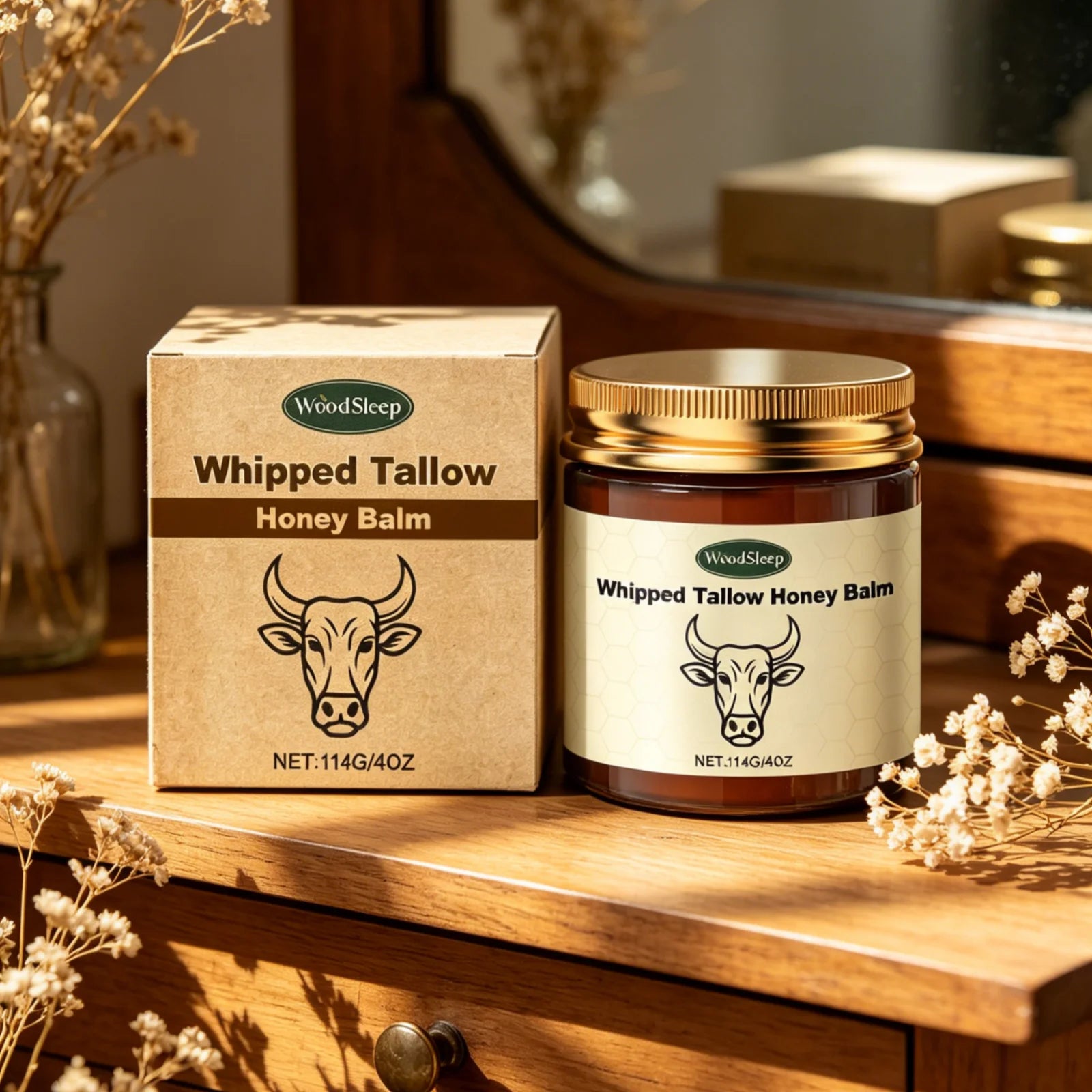 WoodSleep Whipped Tallow Honey Balm – Deep Skin Moisturizer Whipped Tallow Balm Oasis Select