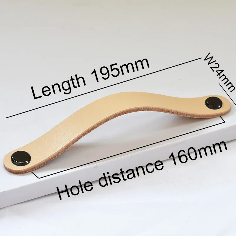 Nordic Style Leather Cabinet Handles for Furniture Cupboard Closet Wardrobe Kitchen Knobs Vintage Drawer Door Pulls Oasis Select 160mmKhak-Black