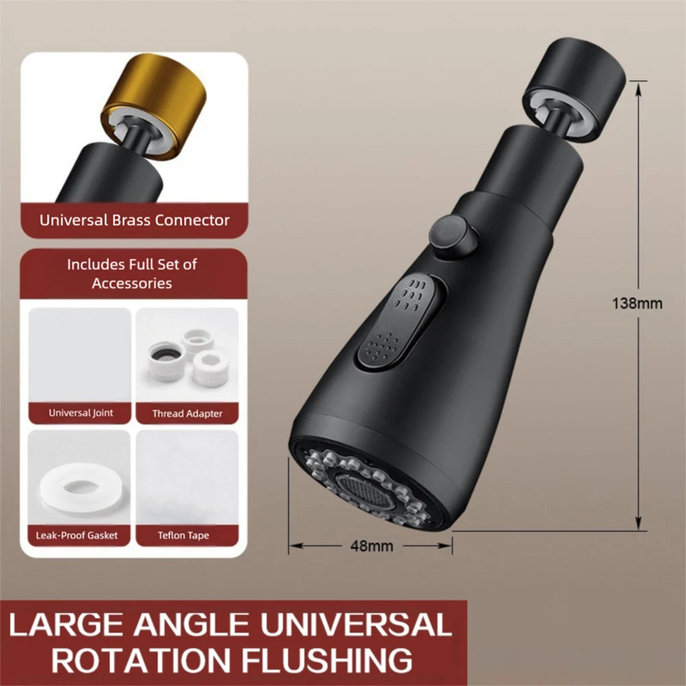 360° Kitchen Faucet Spray Head | 3-Mode Tap Extender