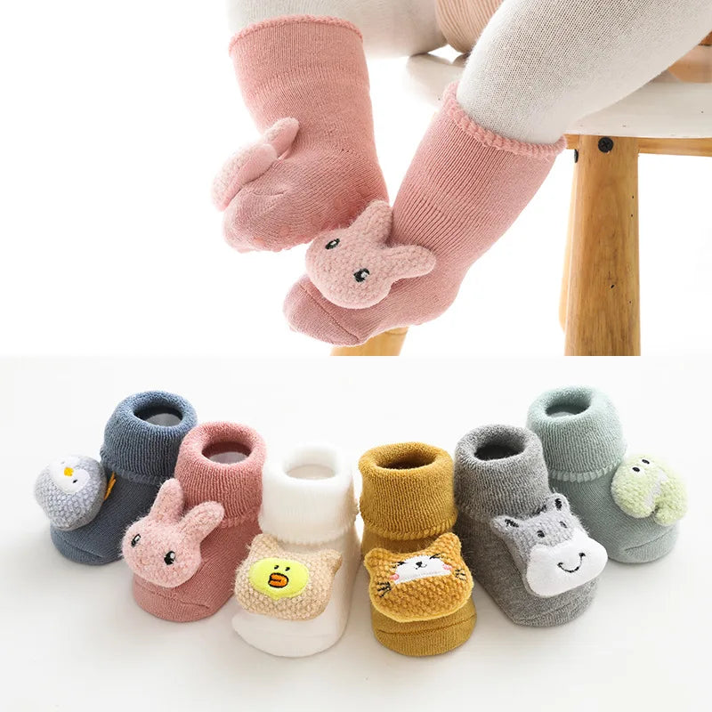 Baby Socks 0-12Month Cartoon Animal Newborn Socks Infant Baby Boy Baby Girl Socks Anti Slip Floor Socks Leg Warmers Winter Warm Oasis Select