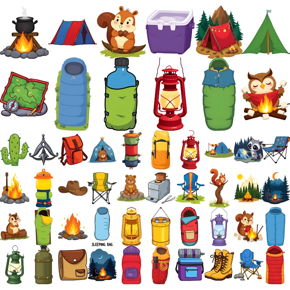 63pcs Camping Temporary Tattoo Stickers for Kids – Waterproof Temporary Tattoo Set Oasis Select