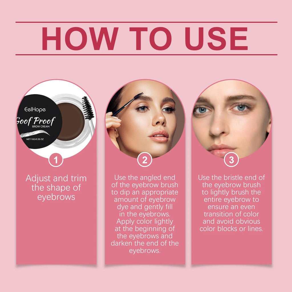 Eelhope Waterproof Eyebrow Tint Cream | Double-Ended Brush Eyebrow Tint Cream Oasis Select