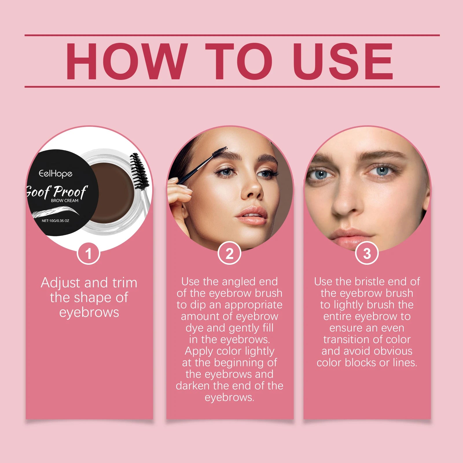 Eelhope Waterproof Eyebrow Tint Cream | Double-Ended Brush Eyebrow Tint Cream Oasis Select