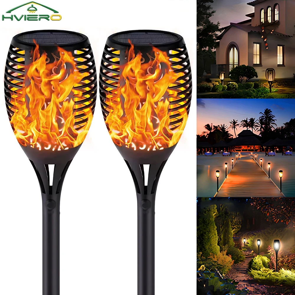 Solar Flame Torch Lights 12 LED Flickering Garden Path Lamps