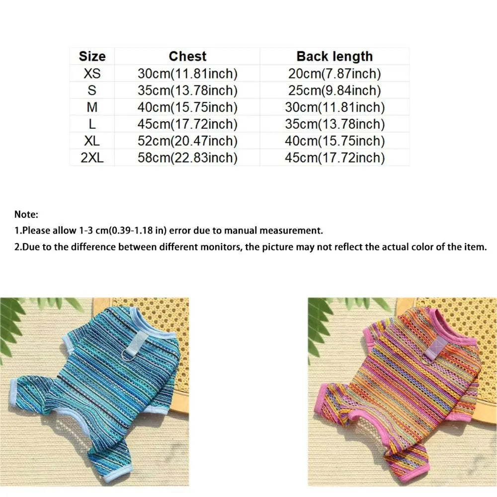 Colorful Stripes Dog Sun Protection Clothes Breathable Mesh Thin Dog Cooling Jumpsuit Soft Fabric With D-Ring Pet Clothes Oasis Select