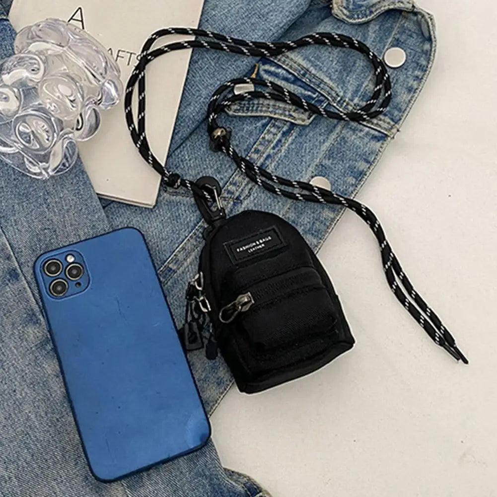 Black Mini Coin Purse Keychain Pendant Fabric Crossbody Bag Lipstick Earbuds Storage Pouch Women Small Bag Oasis Select