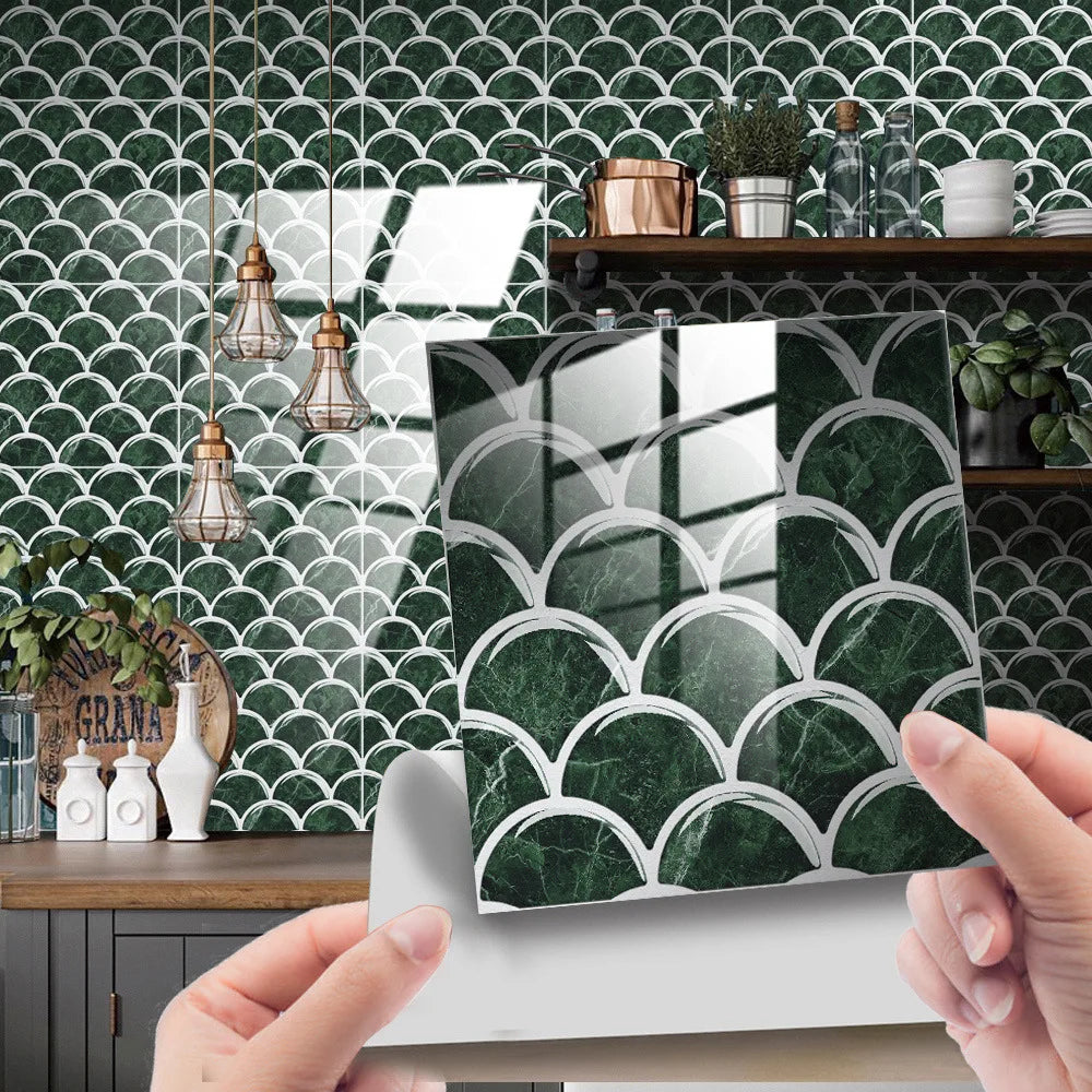 Retro marble grain covered with crystal film fish scale visual 3D ceramic tile paste home decoration renovation wall paste Oasis Select DJ-036 15cm x 15cm-25pcs
