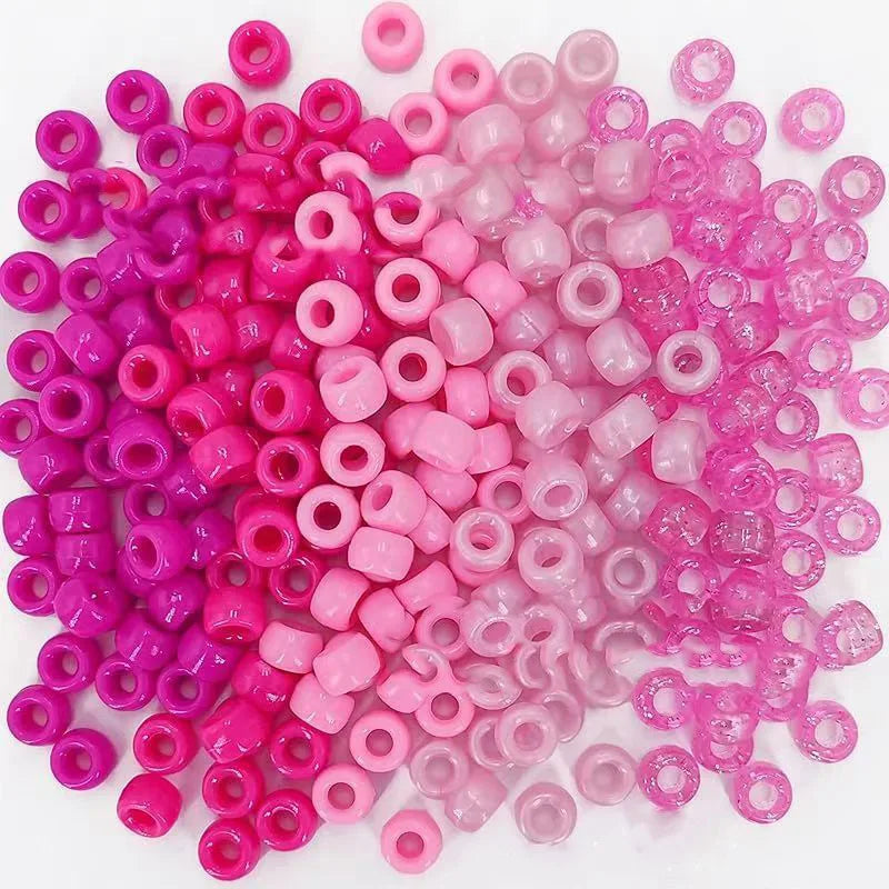 100Pcs Acrylic Pony Beads 6x9mm Bulk Plastic Large Hole Mix Pen Hair Kandi Beads for Friendship Bracelet Jewelry Making Braids Oasis Select Pink Mix