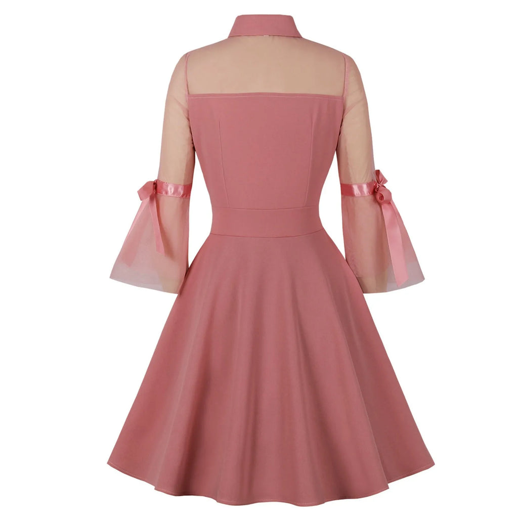 Retro Floral Embroidered Mesh Long Sleeve Mini Dress | Women Vintage Mini Dress Oasis Select