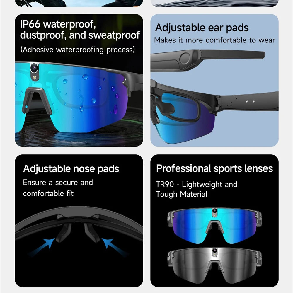 Cycling AI Smart Glasses 4K HD 800W Camera Bluetooth Call Translation Anti-shake Sunglasses Men Women Anit UV Waterproof Music Oasis Select