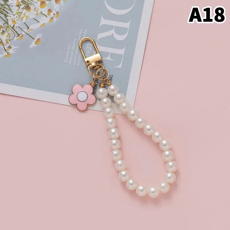Pearl Flower Keychain Charm – Beaded Bag & Phone Pendant Keychain Charm Oasis Select A18