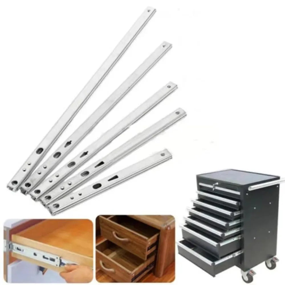 2PCS Full Extension Bearing Drawer Slides 17mm Wide | 8"–17"