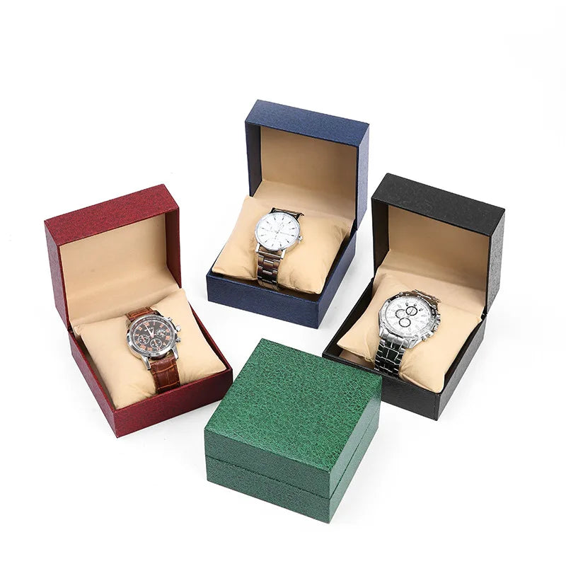 Flip Top Watch Box – Flannel Lined PU Leather Gift Storage