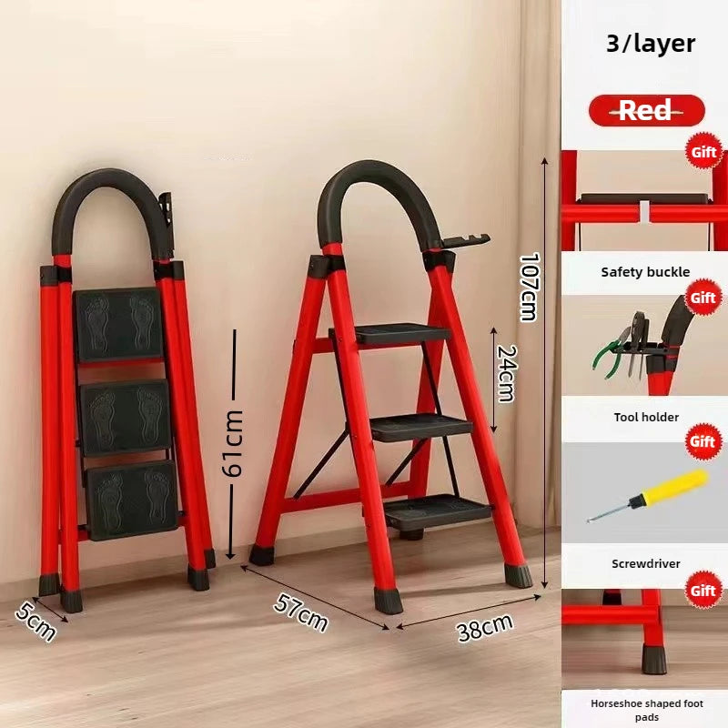 Ladder, zigzag ladder, folding ladder, three four five six step ladder, thickened carbon steel engineering ladder Oasis Select Redthreestep
