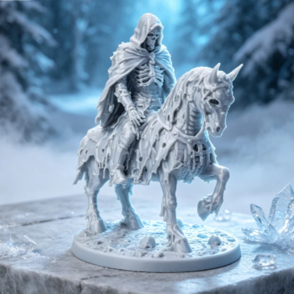 Undead Skeleton Rider Horse Figurine 3DPrinted Miniature Hooded Ghost Knight Tabletop Ornament Wargame Figurine with Base Decor Oasis Select
