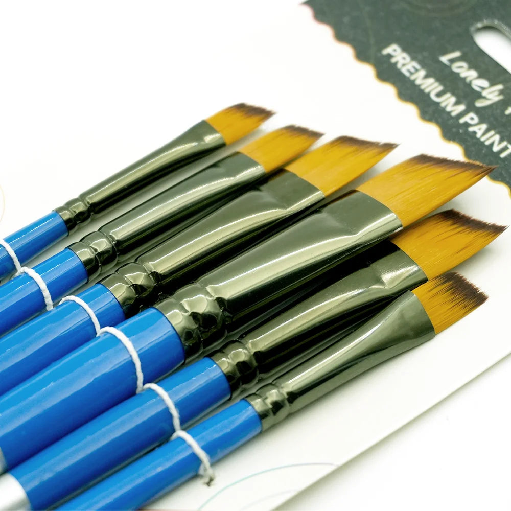 6/24 Paint Brushes Set,Nylon Hair Artist Acrylic Paint Brushes for Acrylic Painting Oil Watercolor,Canvas, Detailing & Rock Pain Oasis Select 6pcs Blue Angle